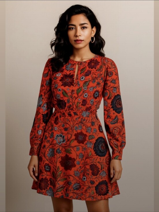 LOFT Dresses & Skirts - LOFT Vibrant Red Floral Long Sleeve Dress